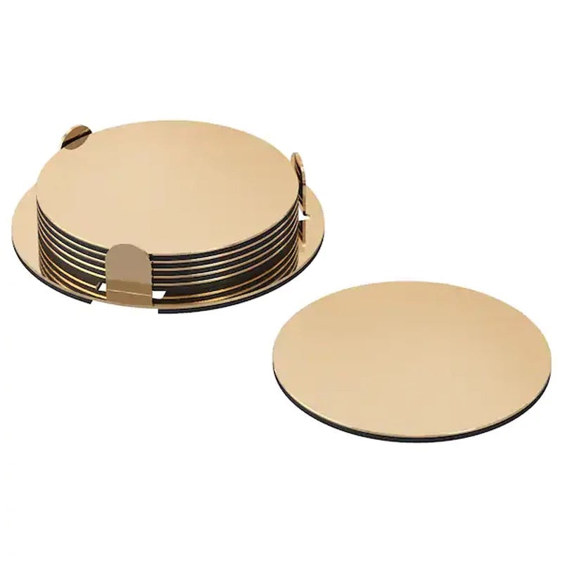 Gold coasters - set of 6 + holder